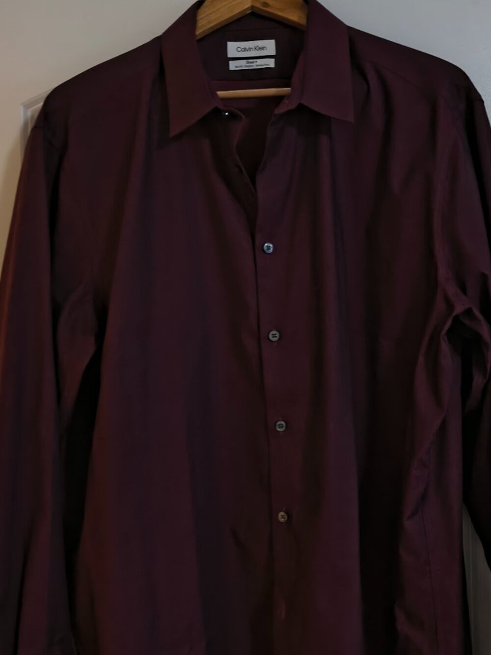 Calvin Klein Steel+ Men’s Dress Shirt 2XL 18 34/35 Burgundy Slim Fit